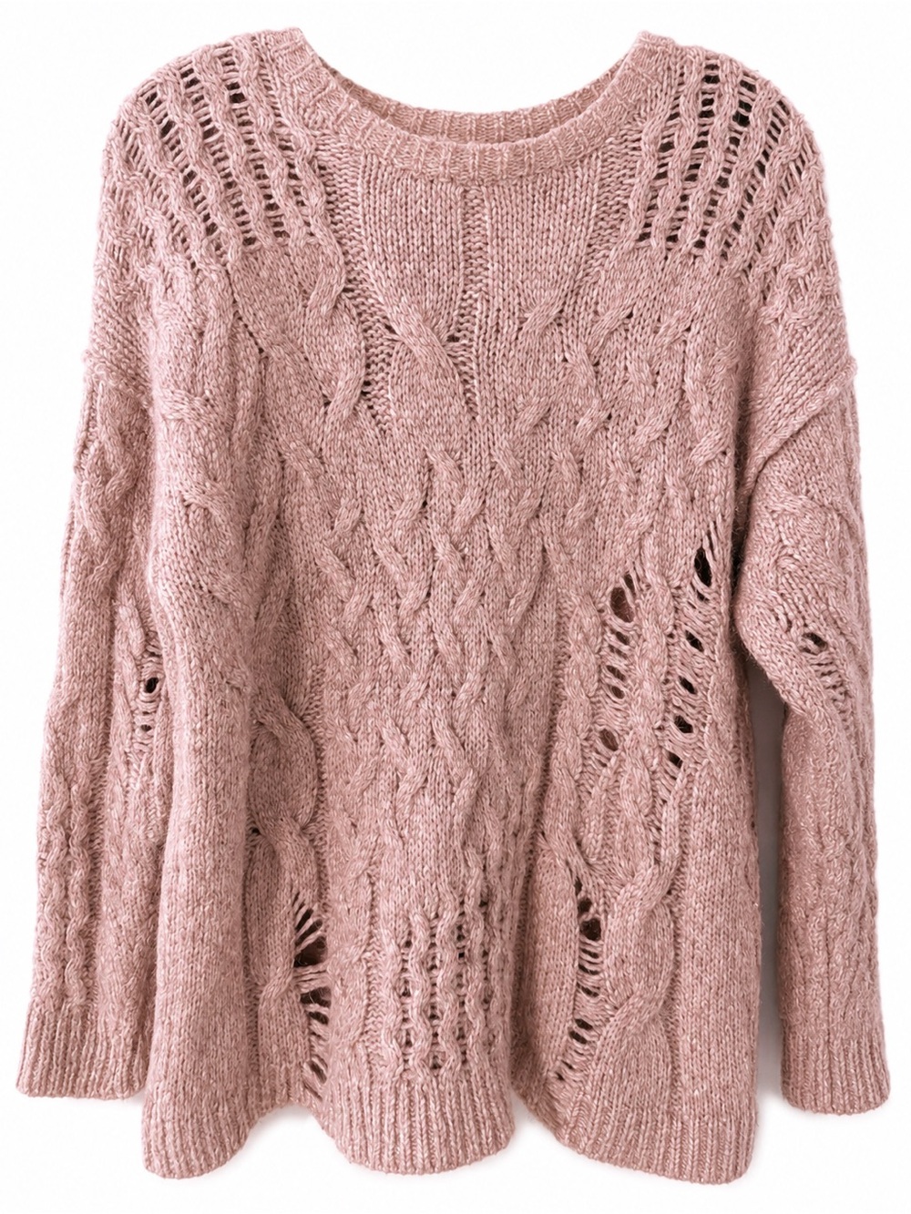 Free People Wool Alpaca Cable Knit Sweater Light Brown Oversized XS
